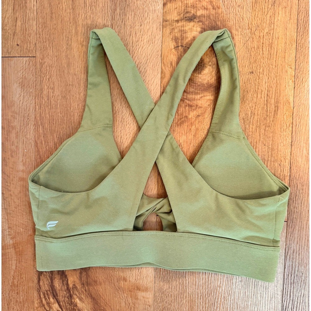 Fabletics Oasis Twist Front Sports Bra Sage Green Crisscross Back Medium - Picture 5 of 7